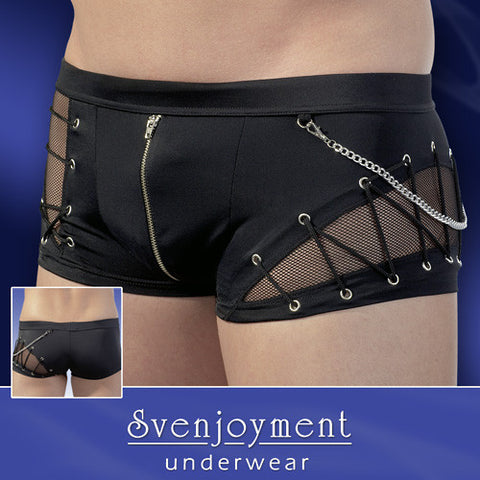 Fishnet/Opaque Boxers with Chain