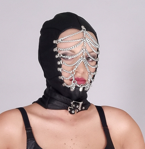 Ledapol leather mask with chains and zipper