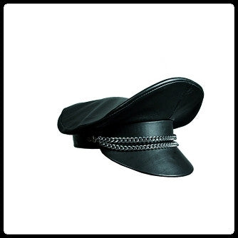 Black Leather Cap with Ball Chain