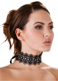 Embroidered choker with pearls and rhinestones