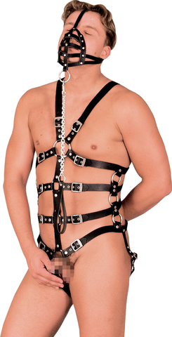 Black Leather Harness w/ O-Rings on Chest & Sides