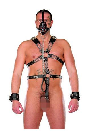Black Leather Harness, Chains & Cock Ring