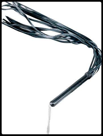 Black Leather Rounded Handle Flogger with Chain Fall