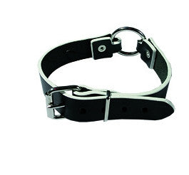Leather Collar, O-Ring Adjustable, Black & White