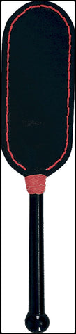 Black Leather Paddle with Red Accents, Wooden Handle