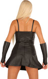 Black Leather Zipup Front Dress, Buckle Straps