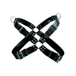 Black Leather Chest Harness, D-Rings, Buckles