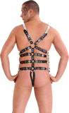 Black Leather Harness w/Silver Bands & Metal Cock Ring