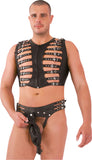 Black Leather Chest Harness, Buckles w/ Front Zipper