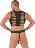 Black Leather Chest Harness, Buckles w/ Front Zipper