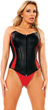 Leather Corset, Black & Red Contoured, Zip Front, Lace Up Back