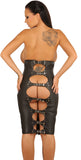 Black Leather Skirt, Zipper in Front, Open Back, Adjustable Straps