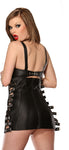 Leather High Waisted Skirt, Back Zipper, Buckled Peek-A-Boo Sides