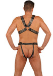 Black Leather Chest Harness, Double Eyelets & Ring