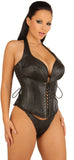 Leather Corset, Full Breast, Front & Side Laces, Zip Back
