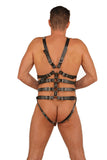 Black Leather Harness with O-Rings & Chromed Strips