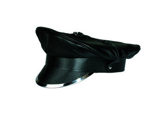 Black Leather Cap with Metal Trim