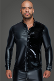 Long-sleeved Powerwetlook & PVC shirt with button placket