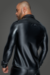 Long-sleeved Powerwetlook & PVC shirt with button placket