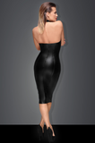 Powerwetlook pencil dress with ring on collar and zipper
