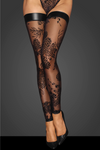 Tulle stockings with patterned flock embroidery and Powerwetlook band at the top.
