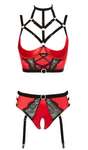 Abierta Fina Red and Black Bustier Set with Crotchless Panty