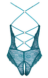 Cottelli Crotchless Teal Teddy with Sexy Back Lacing