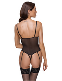 Powernet and Lace Teddy with Suspender Straps