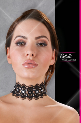 Embroidered choker with pearls and rhinestones