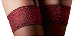 Sheer Black Stockings with Dark Red Lace Top