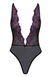 Black Powernet Body with Pink and Purple Floral