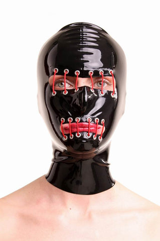 Latex Mask with Stitched Open Eyes and Mouth with Zipper